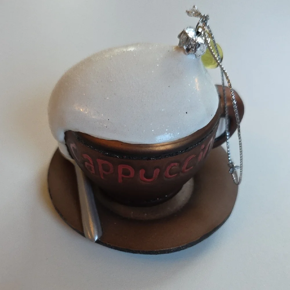 Christmas Ornament - Cappuccino with White Foam And Silver Spoon